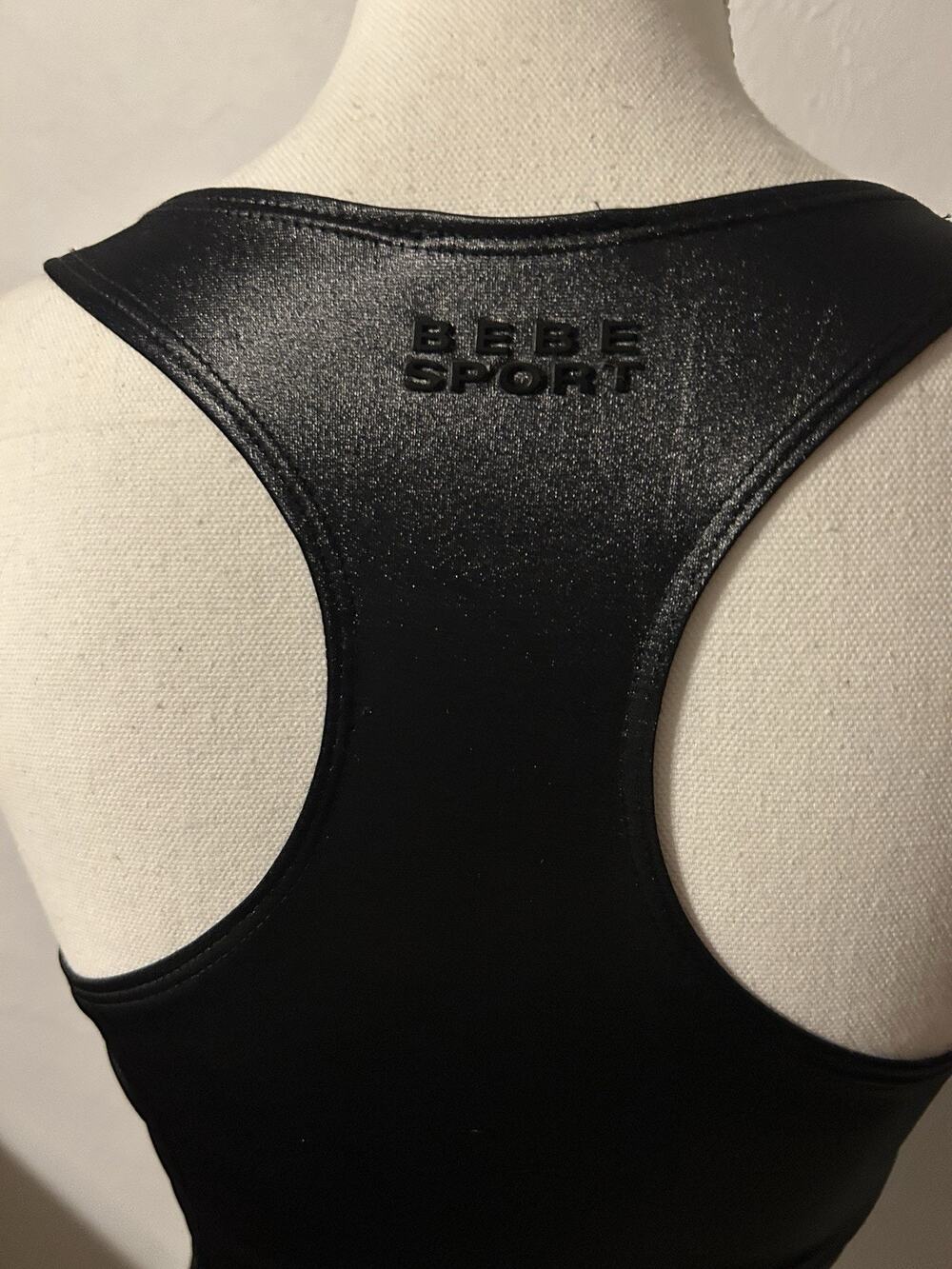 Bebe Sport Vintage Tank Top M Y2K Faux Leather Liquid Look Racerback Made in USA